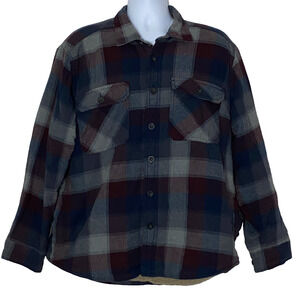 Outdoor Life Mens XL Blue Red Shacket Sherpa Lined Jacket Heavy Plaid Flannel